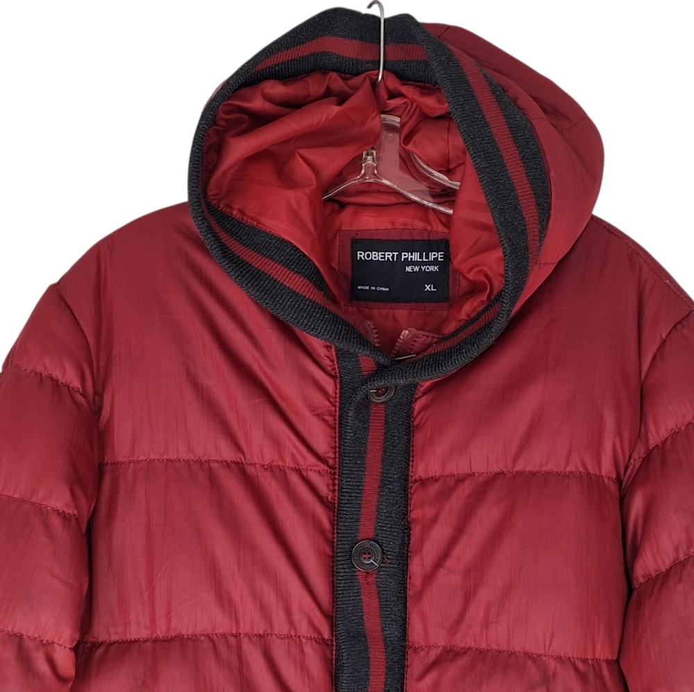 Robert Phillipe Men's Hooded Puffer Jacket Size XL Maroon - Picture 7 of 9